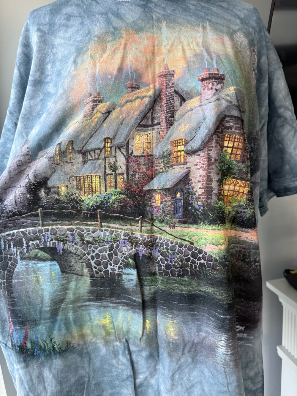 Vintage The Mountain Blue Tie-Dye Thomas Kinkade Graphic Tee - Picture 4 of 6